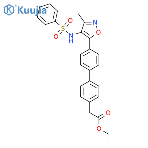 Ethyl 2-[4-[4-[4-(benzenesulfonamido)-3-methyl-1,2-oxazol-5-yl]phenyl]phenyl]acetate structure