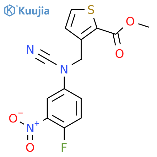 Methyl 3-{[cyano(4-fluoro-3-nitrophenyl)amino]methyl}thiophene-2-carboxylate structure