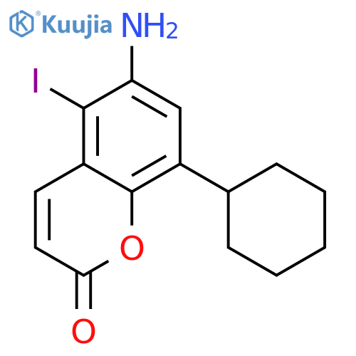 2H-1-Benzopyran-2-one, 6-amino-8-cyclohexyl-5-iodo- structure