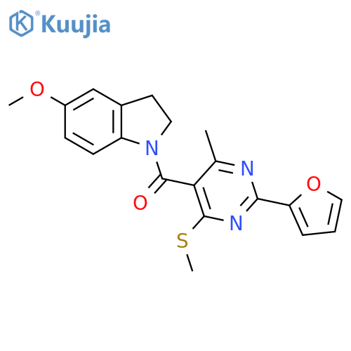 1-[2-(furan-2-yl)-4-methyl-6-(methylsulfanyl)pyrimidine-5-carbonyl]-5-methoxy-2,3-dihydro-1H-indole structure
