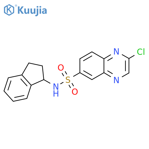 2-chloro-N-(2,3-dihydro-1H-inden-1-yl)quinoxaline-6-sulfonamide structure