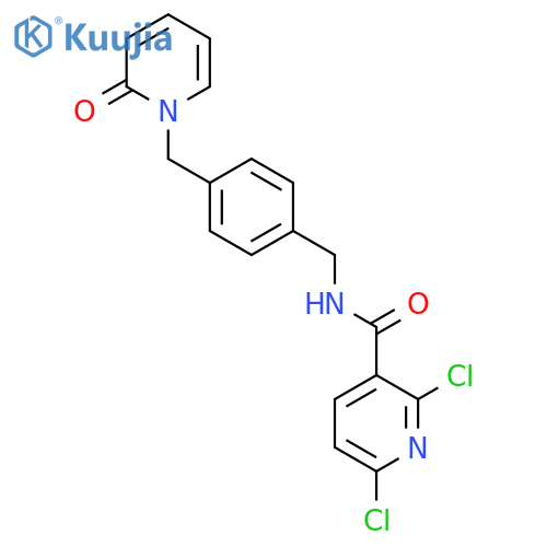 2,6-dichloro-N-({4-[(2-oxo-1,2-dihydropyridin-1-yl)methyl]phenyl}methyl)pyridine-3-carboxamide structure