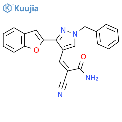 (Z)-3-[3-(1-Benzofuran-2-yl)-1-benzylpyrazol-4-yl]-2-cyanoprop-2-enamide structure