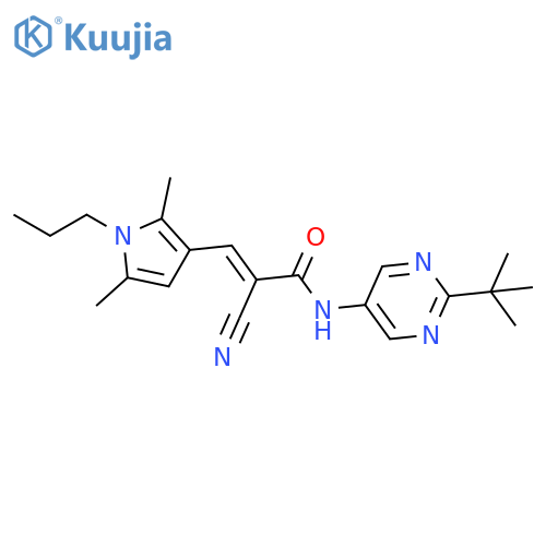 (E)-N-(2-Tert-butylpyrimidin-5-yl)-2-cyano-3-(2,5-dimethyl-1-propylpyrrol-3-yl)prop-2-enamide structure