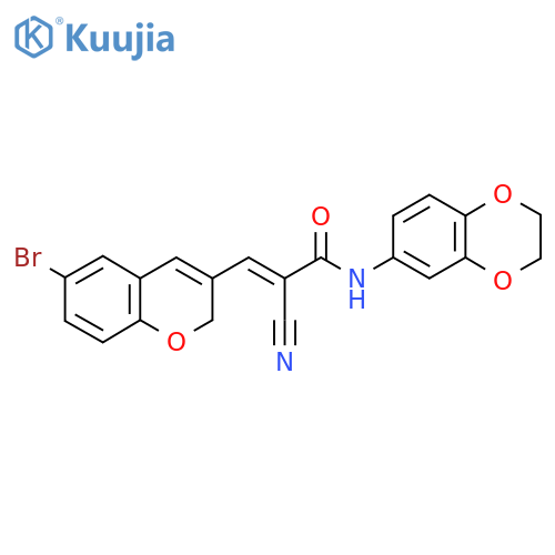 3-(6-bromo-2H-chromen-3-yl)-2-cyano-N-(2,3-dihydro-1,4-benzodioxin-6-yl)prop-2-enamide structure