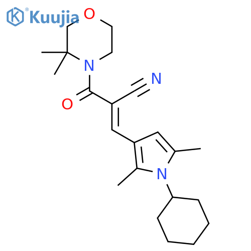 (E)-3-(1-Cyclohexyl-2,5-dimethylpyrrol-3-yl)-2-(3,3-dimethylmorpholine-4-carbonyl)prop-2-enenitrile structure