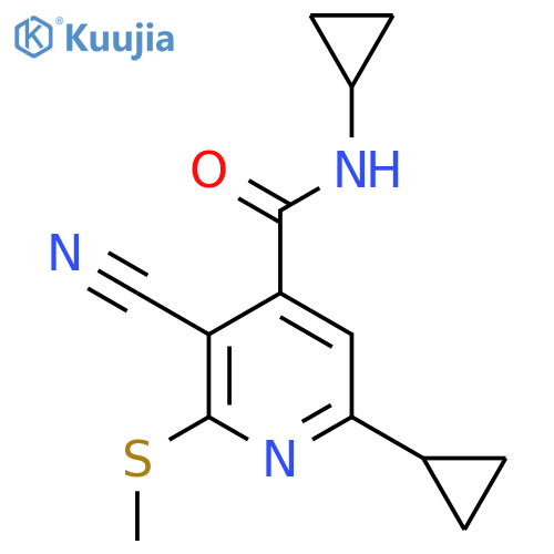3-cyano-N,6-dicyclopropyl-2-(methylsulfanyl)pyridine-4-carboxamide structure