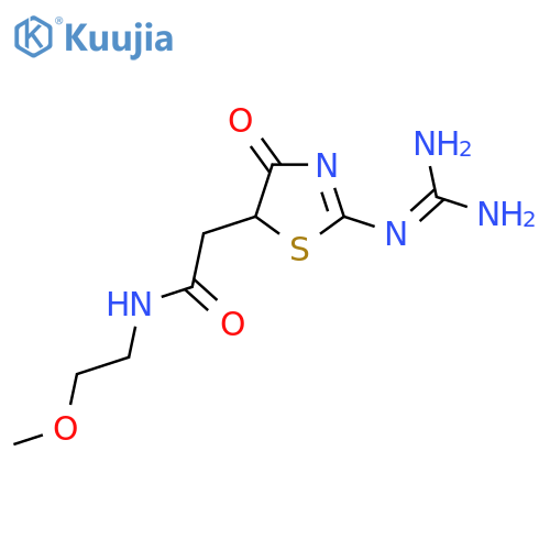 2-(2-{Amino(imino)methylamino}-4-oxo-4,5-dihydro-1,3-thiazol-5-yl)-N-(2-methoxyethyl)acetamide structure