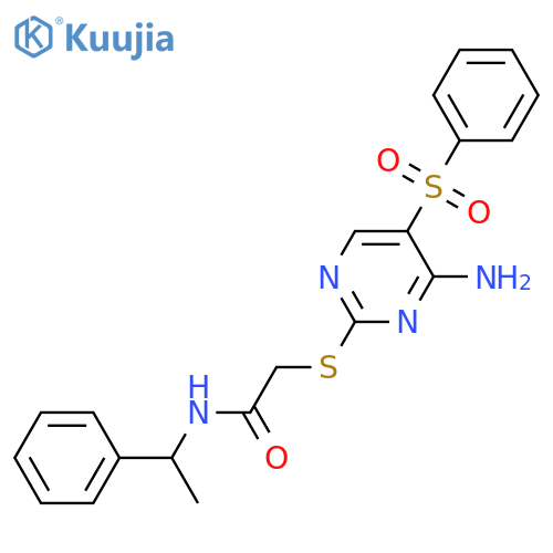 2-{4-amino-5-(benzenesulfonyl)pyrimidin-2-ylsulfanyl}-N-(1-phenylethyl)acetamide structure