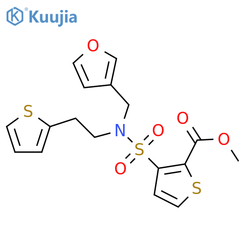 methyl 3-{(furan-3-yl)methyl2-(thiophen-2-yl)ethylsulfamoyl}thiophene-2-carboxylate structure