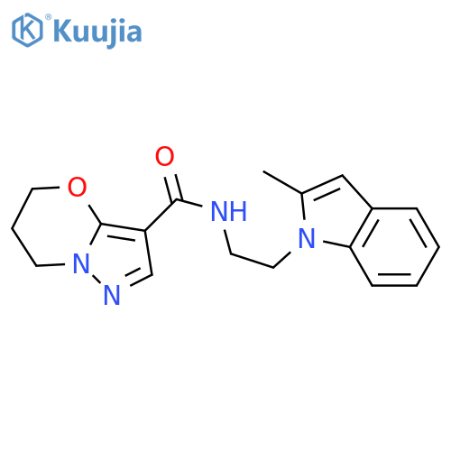 N-2-(2-methyl-1H-indol-1-yl)ethyl-5H,6H,7H-pyrazolo3,2-b1,3oxazine-3-carboxamide structure