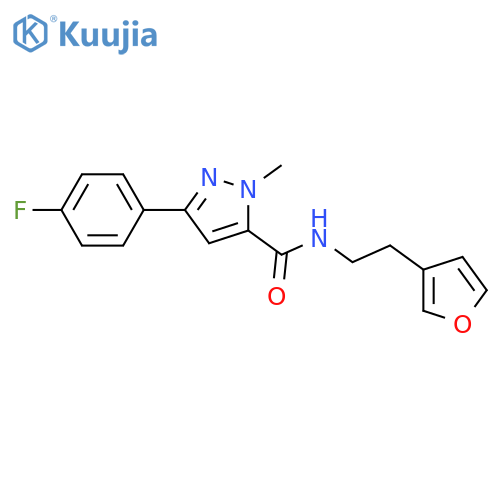 3-(4-fluorophenyl)-N-[2-(furan-3-yl)ethyl]-1-methyl-1H-pyrazole-5-carboxamide structure