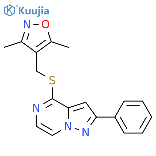 3,5-dimethyl-4-({2-phenylpyrazolo1,5-apyrazin-4-yl}sulfanyl)methyl-1,2-oxazole structure