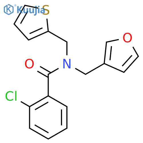 2-chloro-N-(furan-3-yl)methyl-N-(thiophen-2-yl)methylbenzamide structure