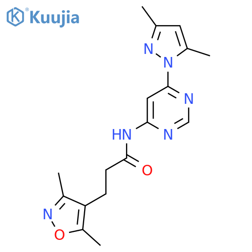 3-(3,5-dimethyl-1,2-oxazol-4-yl)-N-6-(3,5-dimethyl-1H-pyrazol-1-yl)pyrimidin-4-ylpropanamide structure