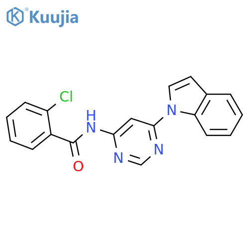 2-chloro-N-6-(1H-indol-1-yl)pyrimidin-4-ylbenzamide structure