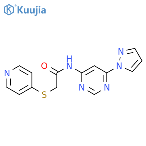 N-[6-(1H-pyrazol-1-yl)pyrimidin-4-yl]-2-(pyridin-4-ylsulfanyl)acetamide structure