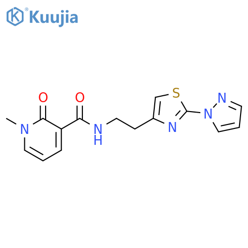 1-methyl-2-oxo-N-{2-[2-(1H-pyrazol-1-yl)-1,3-thiazol-4-yl]ethyl}-1,2-dihydropyridine-3-carboxamide structure