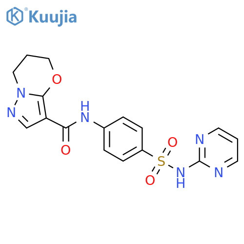 N-{4-[(pyrimidin-2-yl)sulfamoyl]phenyl}-5H,6H,7H-pyrazolo[3,2-b][1,3]oxazine-3-carboxamide structure