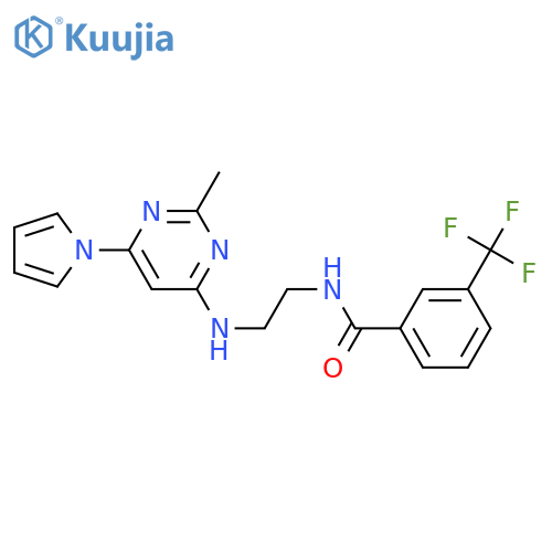 N-(2-{[2-methyl-6-(1H-pyrrol-1-yl)pyrimidin-4-yl]amino}ethyl)-3-(trifluoromethyl)benzamide structure