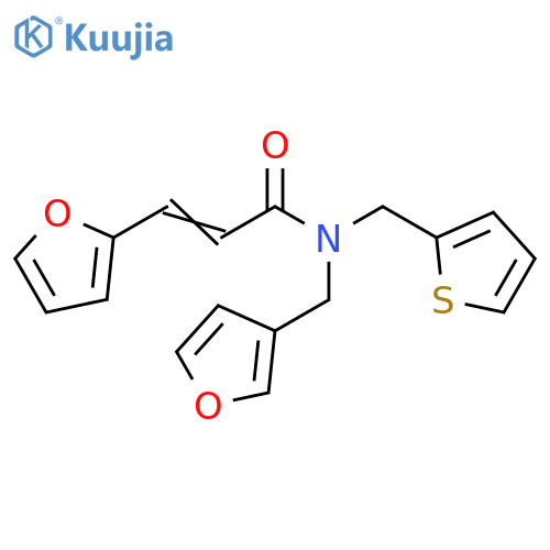(2E)-3-(furan-2-yl)-N-(furan-3-yl)methyl-N-(thiophen-2-yl)methylprop-2-enamide structure
