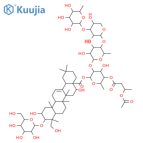 Olean-12-en-28-oic acid, 3-(β-D-glucopyranosyloxy)-2,16,23-trihydroxy-, O-6-deoxy-α-L-mannopyranosyl-(1→3)-O-β-D-xylopyranosyl-(1→4)-O-6-deoxy-α-L-mannopyranosyl-(1→2)-4-O-[3-(acetyloxy)-1-oxobutyl]-6-deoxy-β-D-galactopyranosyl ester, (2β,3β,4α,16α)- (9CI) structure