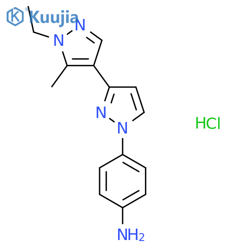 4-[3-(1-Ethyl-5-methylpyrazol-4-yl)pyrazol-1-yl]aniline;hydrochloride structure