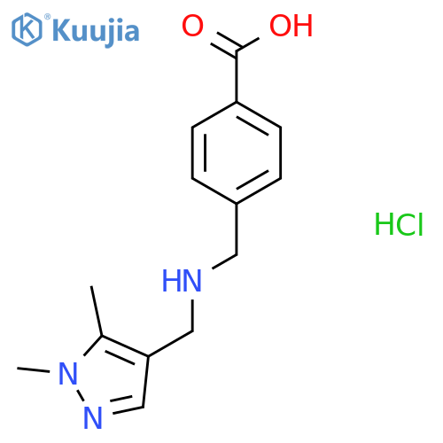 4-({[(1,5-Dimethyl-1H-pyrazol-4-yl)methyl]amino}methyl)benzoic acid hydrochloride structure