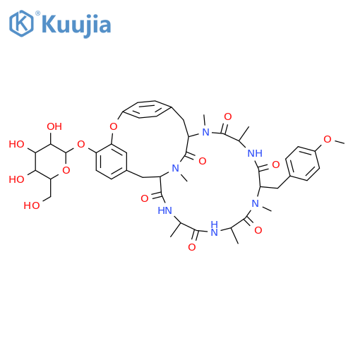 10-[(4-Methoxyphenyl)methyl]-4,7,9,13,15,29-hexamethyl-24-[3,4,5-trihydroxy-6-(hydroxymethyl)oxan-2-yl]oxy-22-oxa-3,6,9,12,15,29-hexazatetracyclo[14.12.2.218,21.123,27]tritriaconta-18,20,23,25,27(31),32-hexaene-2,5,8,11,14,30-hexone structure