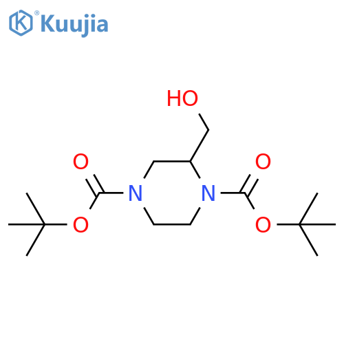ditert-butyl 2-(hydroxymethyl)piperazine-1,4-dicarboxylate structure