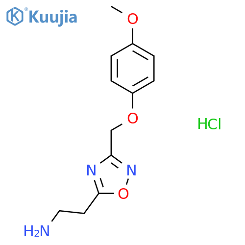 2-{3-[(4-methoxyphenoxy)methyl]-1,2,4-oxadiazol-5-yl}ethan-1-amine hydrochloride structure
