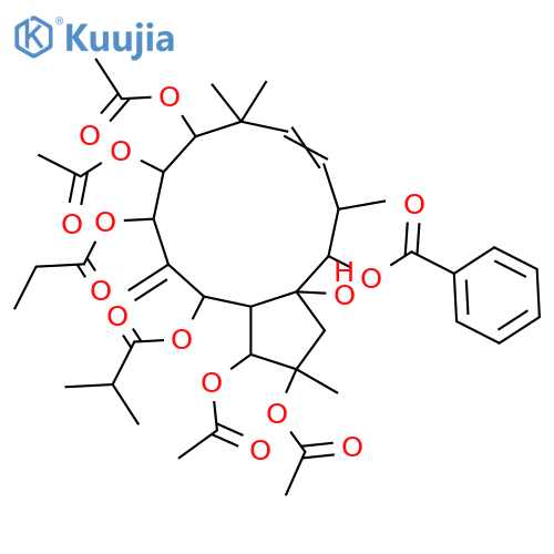 6(17),11-Jatrophadiene-2,3,5,7,8,9,14,15-octol; (2α,3β,5α,7β,8α,9α,11E,13β,14β,15β)-form, 14-Benzoyl, 5-O-(2-methylpropanoyl), 7-propanoyl, 2,3,8,9-tetra-Ac structure