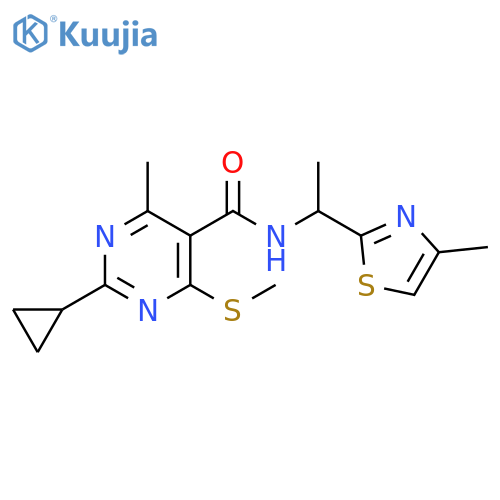 2-Cyclopropyl-4-methyl-N-[1-(4-methyl-2-thiazolyl)ethyl]-6-(methylthio)-5-pyrimidinecarboxamide structure