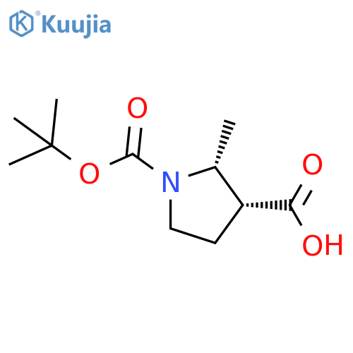 (2R,3R)-1-[(tert-butoxy)carbonyl]-2-methylpyrrolidine-3-carboxylic acid structure