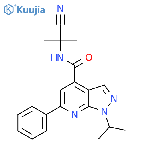 N-(1-cyano-1-methylethyl)-6-phenyl-1-(propan-2-yl)-1H-pyrazolo[3,4-b]pyridine-4-carboxamide structure