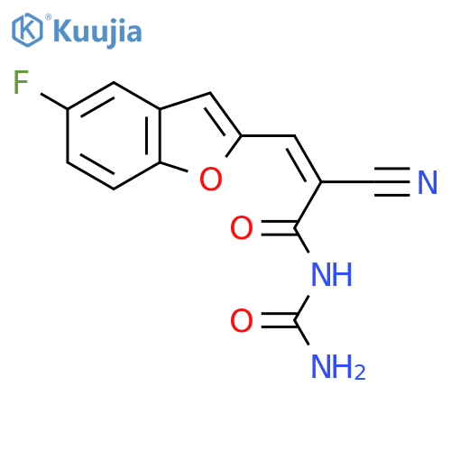{2-cyano-2-(5-fluoro-1-benzofuran-2-yl)methylideneacetyl}urea structure