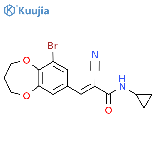 3-(9-bromo-3,4-dihydro-2H-1,5-benzodioxepin-7-yl)-2-cyano-N-cyclopropylprop-2-enamide structure
