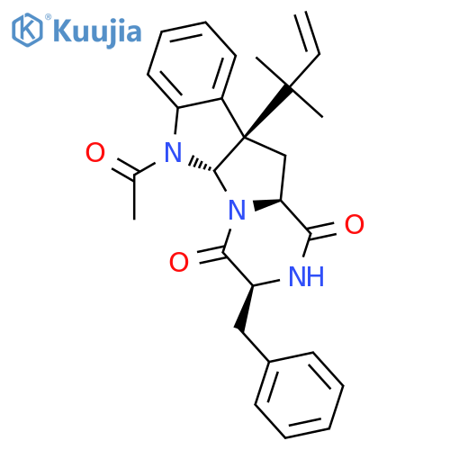 2H-Pyrazino[1',2':1,5]pyrrolo[2,3-b]indole-1,4(3H,5aH)-dione,6-acetyl-10b-(1,1-dimethyl-2-propen-1-yl)-6,10b,11,11a-tetrahydro-3-(phenylmethyl)-,(3S,5aR,10bR,11aS)- structure