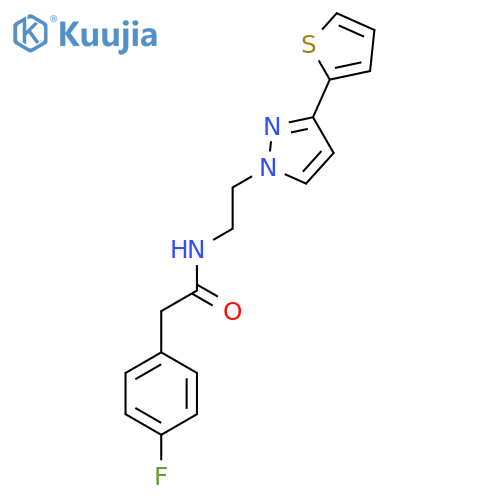 2-(4-fluorophenyl)-N-{2-3-(thiophen-2-yl)-1H-pyrazol-1-ylethyl}acetamide structure