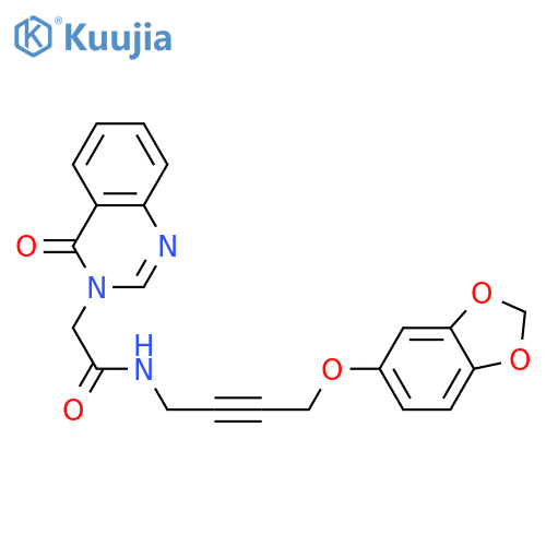 N-4-(2H-1,3-benzodioxol-5-yloxy)but-2-yn-1-yl-2-(4-oxo-3,4-dihydroquinazolin-3-yl)acetamide structure