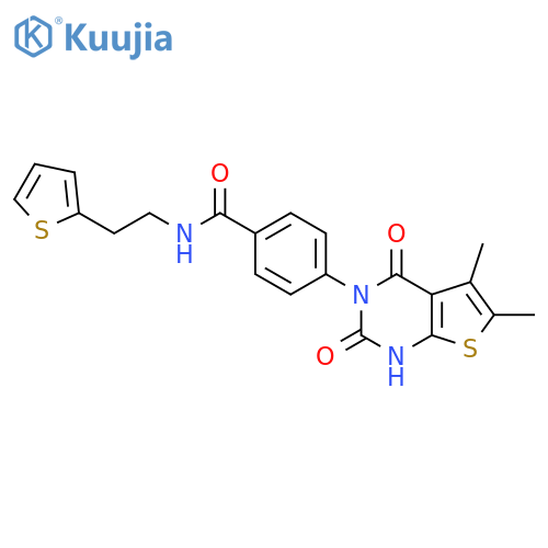 4-{5,6-dimethyl-2,4-dioxo-1H,2H,3H,4H-thieno2,3-dpyrimidin-3-yl}-N-2-(thiophen-2-yl)ethylbenzamide structure