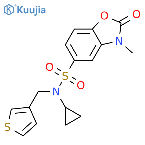 N-cyclopropyl-3-methyl-2-oxo-N-(thiophen-3-yl)methyl-2,3-dihydro-1,3-benzoxazole-5-sulfonamide structure