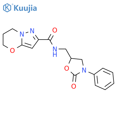 N-[(2-oxo-3-phenyl-1,3-oxazolidin-5-yl)methyl]-5H,6H,7H-pyrazolo[3,2-b][1,3]oxazine-2-carboxamide structure