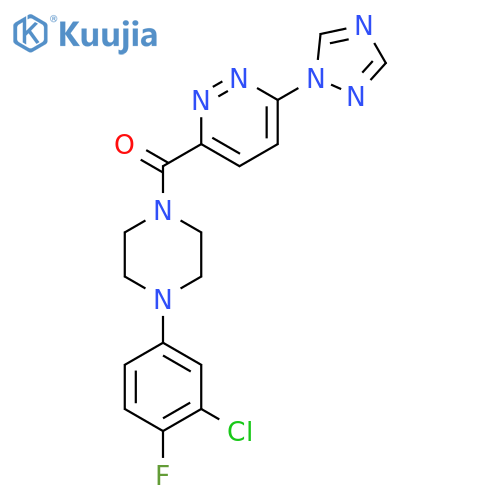 3-4-(3-chloro-4-fluorophenyl)piperazine-1-carbonyl-6-(1H-1,2,4-triazol-1-yl)pyridazine structure