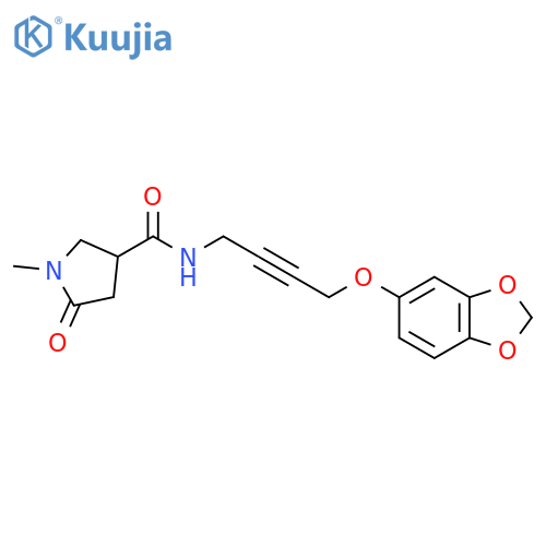 N-4-(2H-1,3-benzodioxol-5-yloxy)but-2-yn-1-yl-1-methyl-5-oxopyrrolidine-3-carboxamide structure