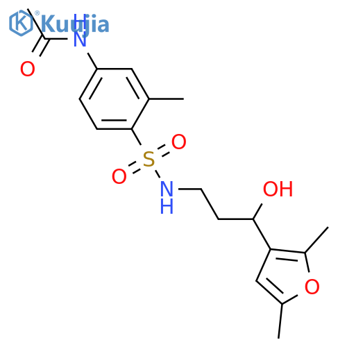 N-(4-{3-(2,5-dimethylfuran-3-yl)-3-hydroxypropylsulfamoyl}-3-methylphenyl)acetamide structure