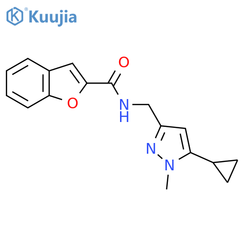 N-(5-cyclopropyl-1-methyl-1H-pyrazol-3-yl)methyl-1-benzofuran-2-carboxamide structure