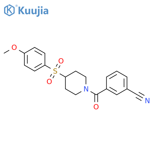 3-4-(4-methoxybenzenesulfonyl)piperidine-1-carbonylbenzonitrile structure