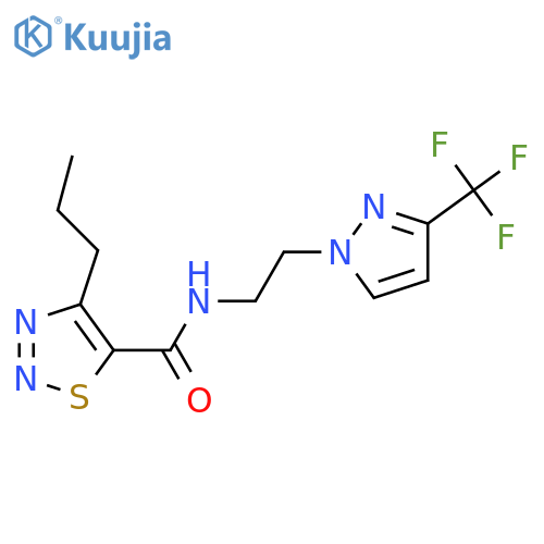 4-propyl-N-{2-3-(trifluoromethyl)-1H-pyrazol-1-ylethyl}-1,2,3-thiadiazole-5-carboxamide structure