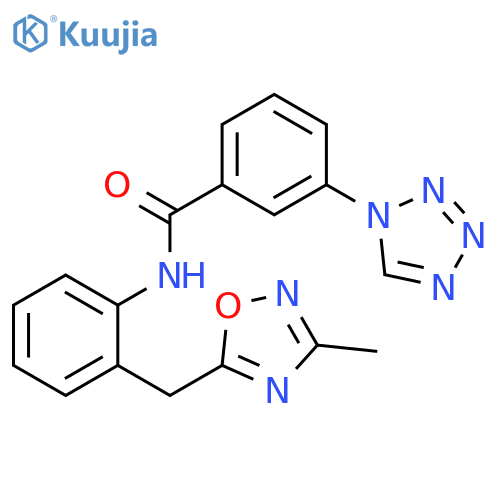 N-{2-[(3-methyl-1,2,4-oxadiazol-5-yl)methyl]phenyl}-3-(1H-1,2,3,4-tetrazol-1-yl)benzamide structure